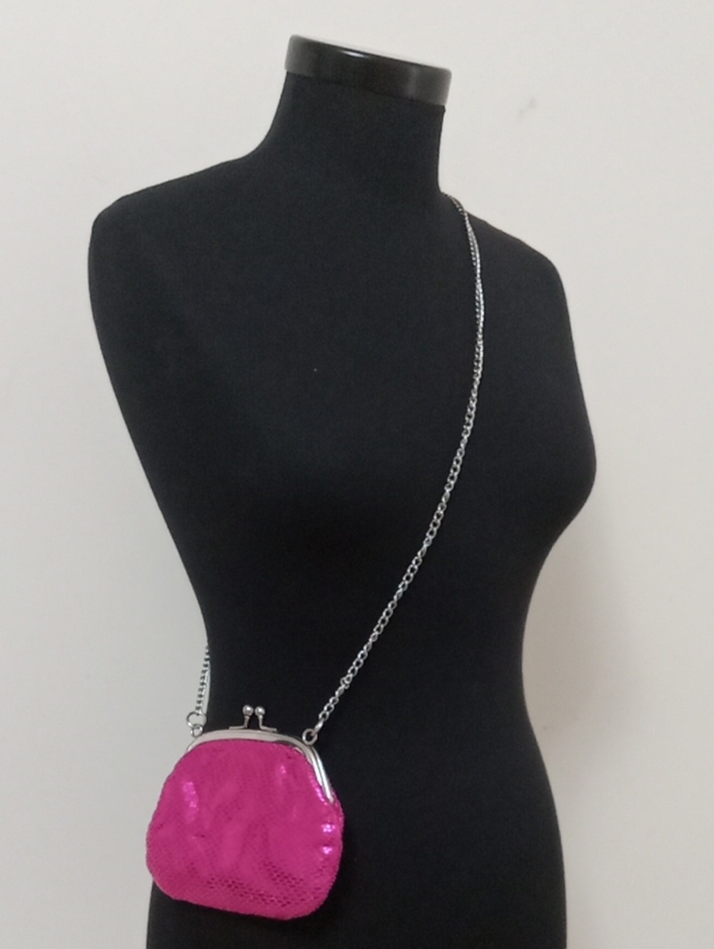 The Children's Place Hot Pink Sequin Crossbody Coin Purse with Silver Chain